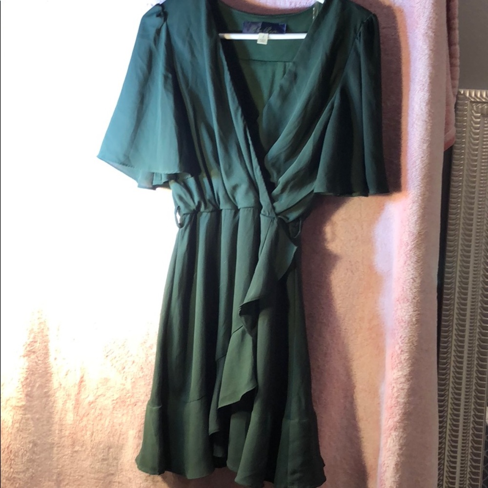 Green faux wrap dress